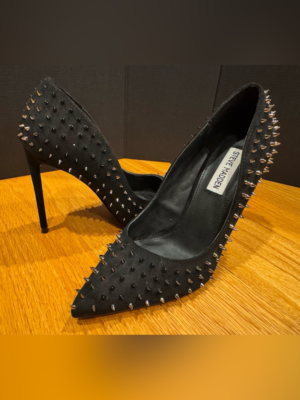 Steve Madden Vala Black Silver Stud Spike Pointed-Toe Stilettos 4” heel: size 7 - Picture 2 of 12